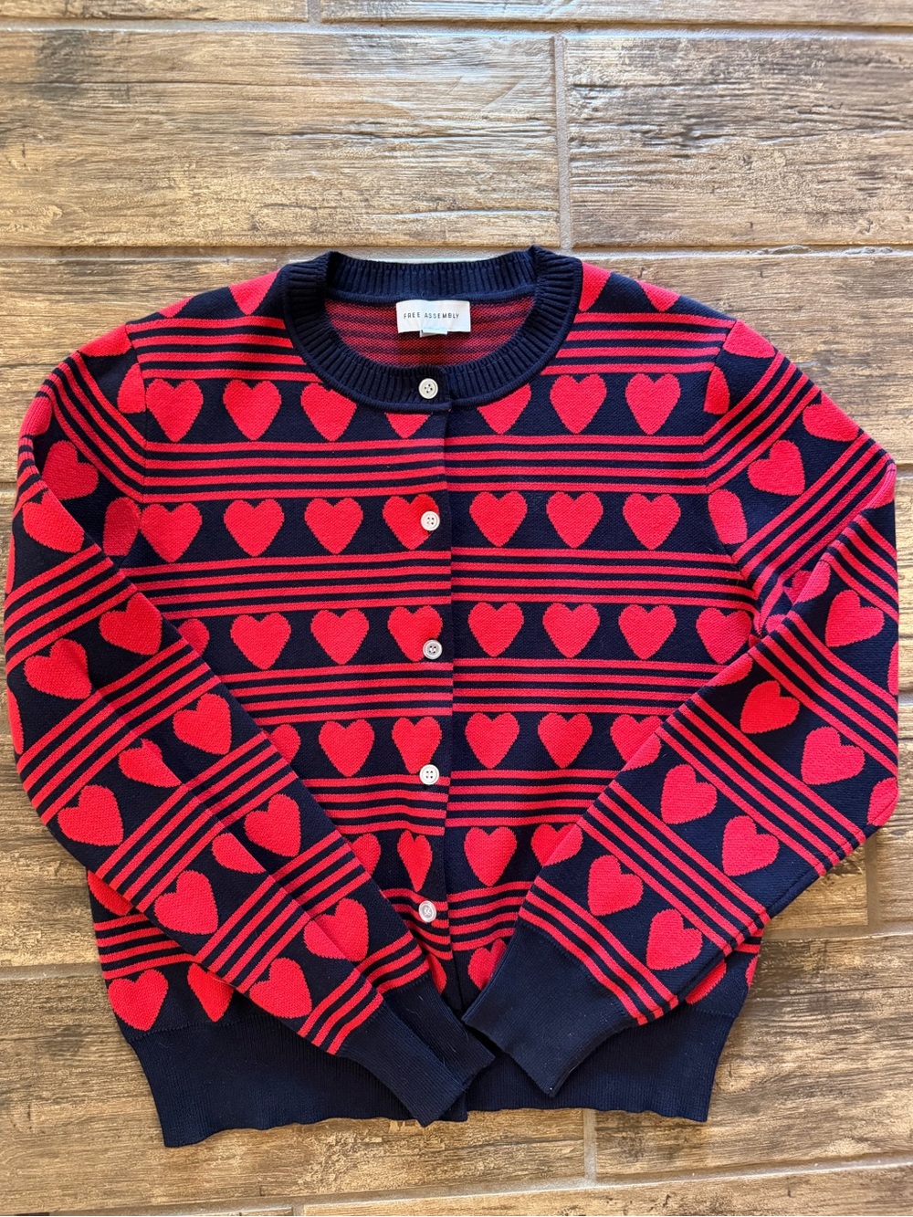 Free Assembly Navy & Red Heart-Pattern Cardigan Sweater